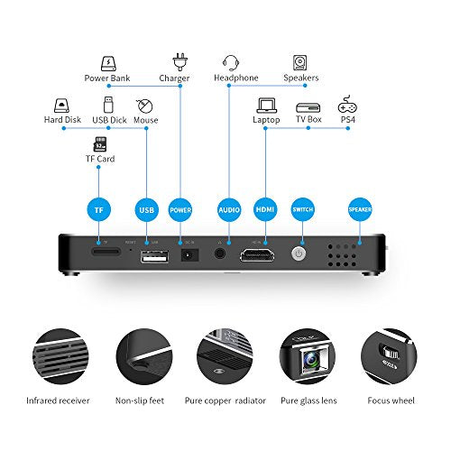 TOUMEI C800S Mini DLP Smart Projector,Portable HD Android 7.1 Video Projectors Home Theater Support HDMI,USB,TF Card,WiFi,AV for iPhone,iPad,Mobile Phone,Laptop,MacBook,PC
