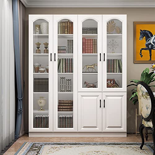 GLigeT Glass Door Bookshelf Storage Locker White Floor Rack Bookcase
