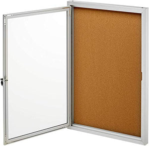 Adir Enclosed Bulletin Board - Single Door Locking Cork Board Display Board for Home, School, Office, and More. 24"x36" (Silver / Cork)