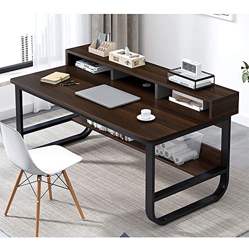 YAOJP Computer Desk with Storage Shelves, Multifunction Office Workstation Writing Table with Adjustable Non-Slip Foot Pad PC Laptop Gaming Desk for Home Office,Black,140x70x73cm