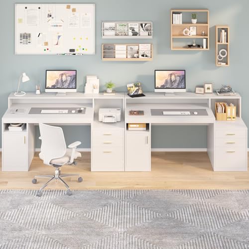 YOMILUVE Executive Computer Desk with Storage Shelves & File Drawer