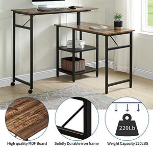 TITA-DONG L-Shaped Computer Desk,Industrial Office Desk with 2-Tier Storage Shelves,Multifunctional Adjustable Rotating Double Corner Computer Desk for Home Office
