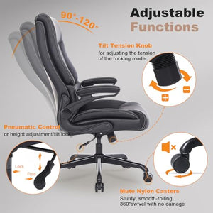 Youhauchair Big and Tall Office Chair with Lumbar Support, PU Leather, High Back - Black