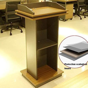 None Wooden Hostess Stand with Shelf, Floor Standing Podiums Reception Desk