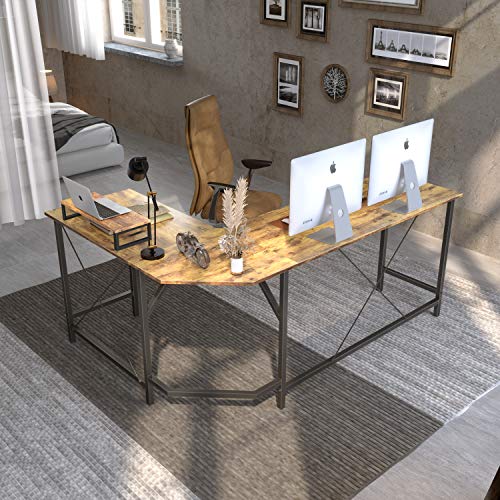 CubiCubi L-Shaped Desk Computer Corner Desk, Home Office Gaming Table, Sturdy Writing Workstation with Small Table, Space-Saving, Easy to Assemble, Rustic Brown