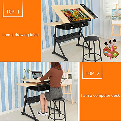FLaig Folding Adjustable Drafting Table with Storage Drawer