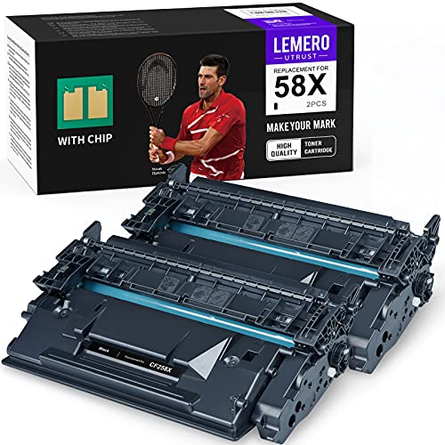 LEMEROUTRUST (with Chip) Remanufactured Toner Cartridge Replacement for HP 58X 58A CF258X CF258A use with HP Laserjet Pro M304 M404n M404dn Laserjet Pro MFP M428dw M428fdw Printer (Black, 2-Pack)