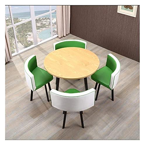 Round Vintage Negotiating Home Table Chair 5-Piece Modern Combination Simple Reception Leisure Leather Coffee Sofa Seat Office (Orange/White/Green)