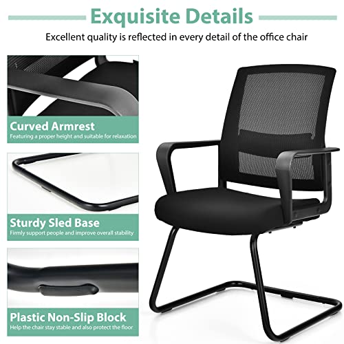 Tangkula Office Guest Chair Set of 12 with Adjustable Lumbar Support & Sled Base