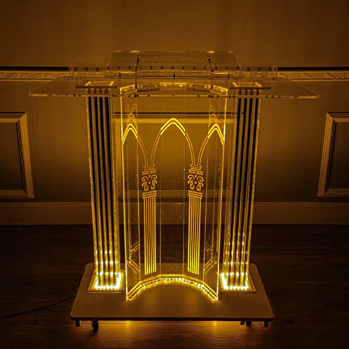 FixtureDisplays Clear Acrylic Lighted LED Podium with Casters 40" Wide X 18" Deep X 46" Tall - 21232-NPF