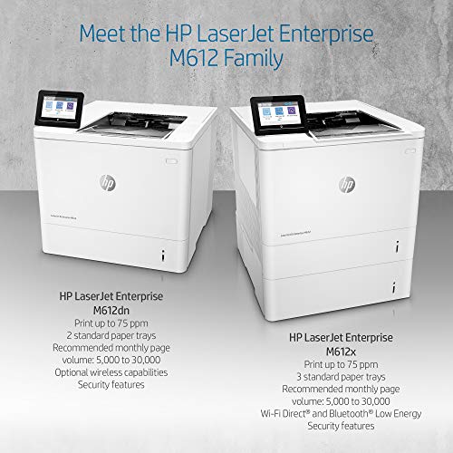HP LaserJet Enterprise M612x Monochrome Duplex Printer with Dual-band Wi-Fi and Extra Paper Tray (7PS87A)