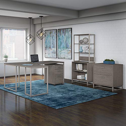 Office by kathy ireland Method 72W L Shaped Desk with 30W Return, File Cabinets and Bookcase in Cocoa