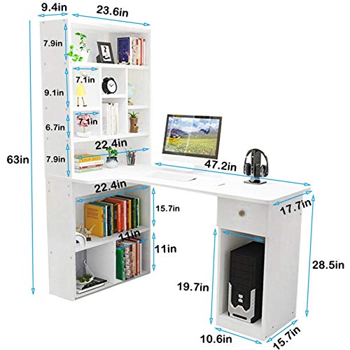 Writing Desk,Working Desk with Bookcase Combination Student Study Table Home Office Workstation Desk Study Gaming Table Modern Bedroom Table