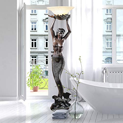 Design Toscano KY0079 The The Goddess' Offering Mermaid Sculptural Floor Torchière Lamp, 73 Inch, Bronze Verdigris Finish