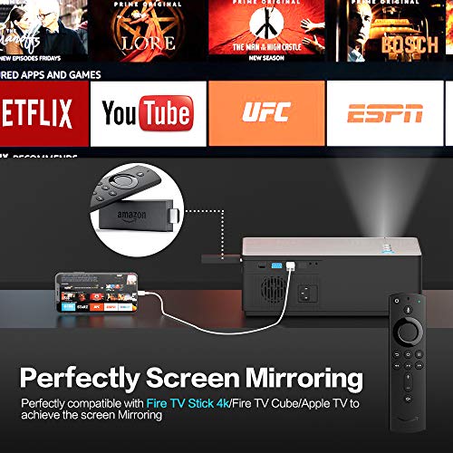 UUO Native 1080P Projector 6000 Lux Led Projector,Support 4K HD Video 300" Display Zoom ±50° Digital Keystone,Compatible with TV Stick,PS4,X-Box,Laptop,iPhone Android for Home Theater (Brushed Silver)