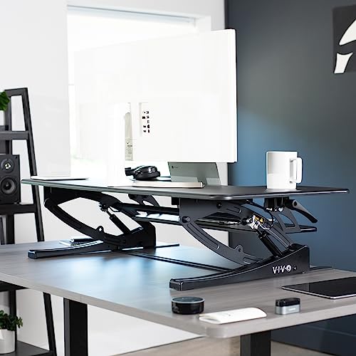 VIVO Height Adjustable 48" Stand Up Desk Converter, V Series, Dual Monitor Riser Workstation, Black - DESK-V048V