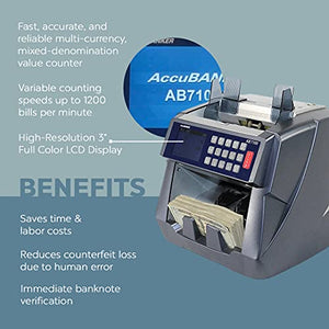 AccuBANKER AB7100 Mixed Bill Value Counter - Bank Business Grade Mixed Denomination Cash Counting Machine W Counterfeit Detection Count Add & Recognize Fake Money Holds 500 Bills Count 1200 Bills/min