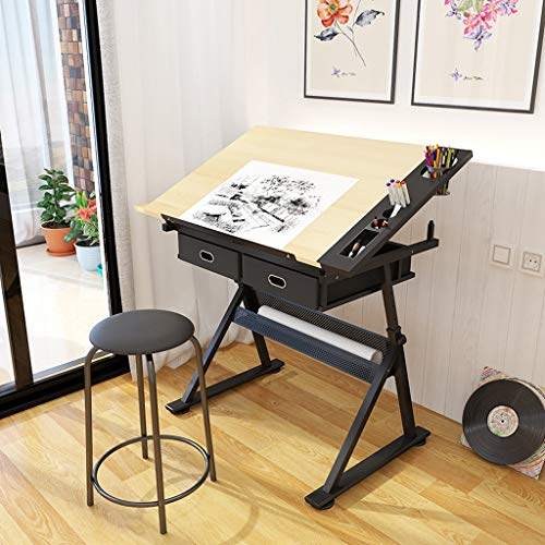 Lgan Tiltable Drawing Table, Adjustable Art Desk, with Storage Craft Table, Drafting Table Maple Panel, Child Adult Drawing Desk