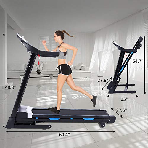 3.25HP Folding Treadmill, Electric Automatic Incline Treadmill, Easy Assembly Fitness Motorized Running Jogging Machine with APP Control (Black)
