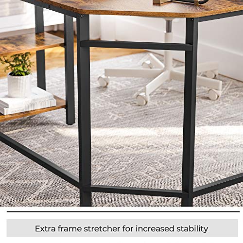 VASAGLE Computer Desk, 54-Inch L-Shaped Corner Desk, Writing Study Workstation with Shelves, Home Office, Industrial Style PC Laptop Table, Space-Saving, Easy to Assemble, Rustic Brown ULWD72X