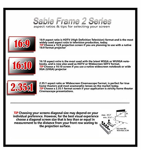 Elite Screens Sable Frame 2 Series, 135-inch Diagonal 16:9, Active 3D 4K Ultra HD Ready Fixed Frame Home Theater Projection Projector Screen, ER135WH2