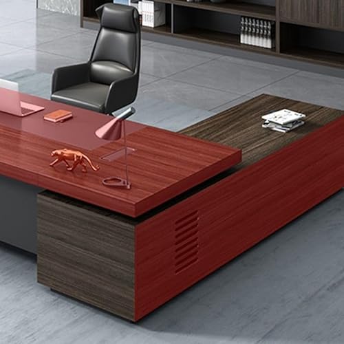 KWOKING Long Executive Desk Brown - Full Assembly Required - Office Furniture 71" L x 63" W x 30" H