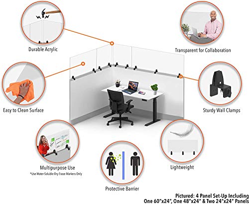 Stand Steady Clear Cubicle Wall Extender | Single 60 in x 30 in Panel | Clamp On Acrylic Shield & Sneeze Guard | Portable Desk Divider for Desk Walls & Cubicles | for Offices, Libraries & More