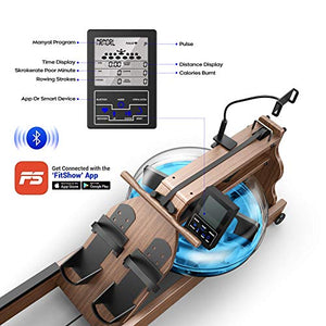 Bestier Rowing Machine for Home Use, American Ash Wood Water Resistance Rower with Bluetooth Monitor, Easy to Assemble and Convenient Storage Indoor Fitness Exercise Equipment