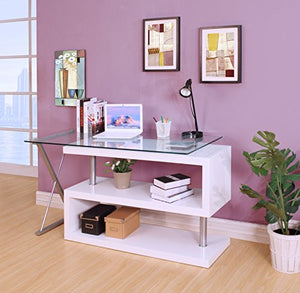 Acme Buck Office Desk, Clear Glass & White