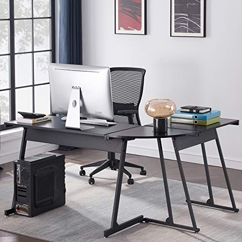 L-Shaped Desk Computer Corner Desk, Home Gaming Desk, Office Writing Workstation Space-Saving, Easy to Assemble, Black