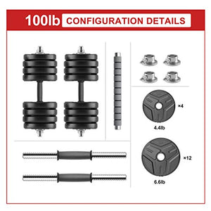 RUNWE Adjustable Dumbbells Set , Weights Dumbbells Barbell Weight Free Weight Set 40/60/80/100 lbs Exercise Fitness Weight Sets , Workout Strength Training with Connecting Rod for Home Gym Office 