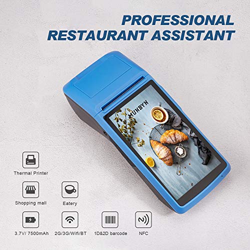 MUNBYN Receipt Printer, Android Terminal Thermal Receipt Printer, POS Printer with 5 inch Touch Screen Support NFC 3G WiFi Bluetooth PDA for Business Receipt Print Built-in All-in-One