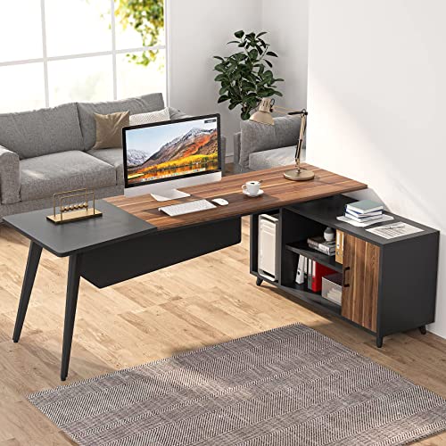Tribesigns L-Shaped Executive Desk with File Cabinet, 78.74 Inch, Shelves - Rustic Brown