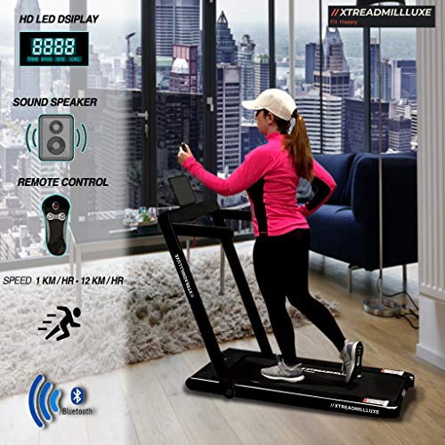 XTREADMILLLUXE 2 in 1 Folding Running and Walking Treadmill, Installation-Free, Bluetooth and HiFi Speakers, Remote Control & LED Display, Home/Office use, 2.25 HP Peak Power (Black)