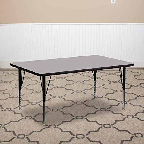 Flash Furniture 30''W x 72''L Rectangular Grey Thermal Laminate Activity Table - Height Adjustable Short Legs
