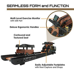 First Degree Fitness Viking II Black Reserve Indoor Rowing Machine, Black/Brown