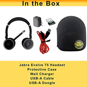 Global Teck Worldwide Jabra Evolve 75 Bluetooth Headset UC Bundle with ANC, Wall Charger, USB Dongle - Compatible with Zoom, Webex, Softphones