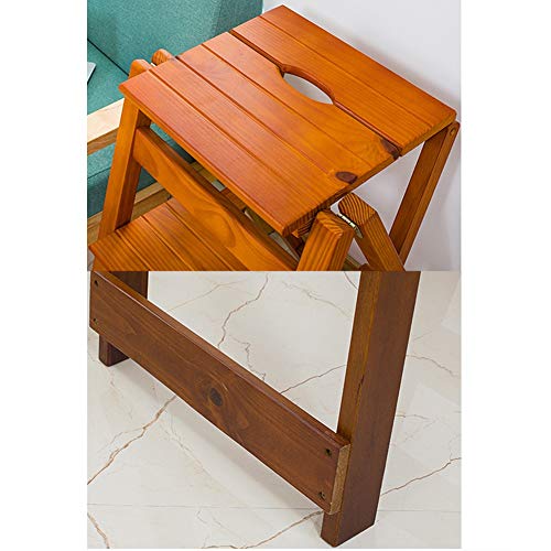 LUCEAE Folding Wooden 5-Step Stool with Non-Slip Treads, Portable High Chair - 34x59x87cm