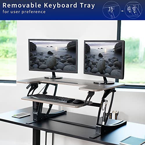 VIVO Height Adjustable Stand Up Desk Converter, V Series, Gray Top, Black Frame