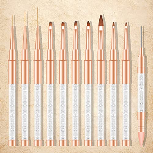 FKSDHDG 11PCS/Set Rose Gold Nail Brush Crystal Electroplated Rod Diamond Double Point Nail Pen Nail Art Tools