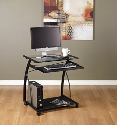 Calico Designs 50100 L-Shaped Computer Cart with Clear Glass, Black