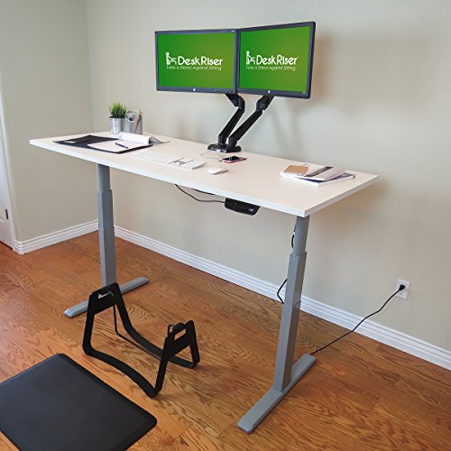 Electric Standing Desk Combo | Includes White Wood Desktop & Standing Desk Mat | Gray Frame Dual Motor Ergonomic Sit to Stand Desk (Gray Frame + 77-inch Wide White Wood Top)