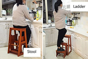 LUCEAE Wooden 3-Step Flip Folding Step Stool - Sturdy & Portable