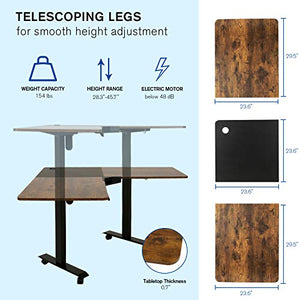 FINEWISH Electric Height Adjustable Desk Solid Wood Home Office Table Standing Motorized Workstation Digital Panel Push Button Memory Settings ，55.1” (L) x 27.6” (W) (L-Shaped, Dark Brown)