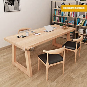 None Industrial Style Pine Wood Office Computer Desk 5cm Thick, Log-Colored Notebook Workbench, Multifunctional Conference Table 200x80x75cm