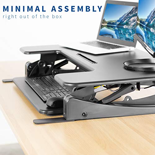 VIVO Black Height Adjustable 36 inch Stand up Desk Converter Quick Sit to Stand Tabletop Dual Monitor Riser, DESK-V000V