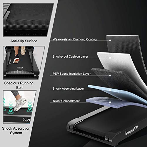 Goplus Electric Folding Treadmill, Portable Running Jogging Machine with Bluetooth Speaker and 17'' Wide Tread Belt, Perfect for Home and Office Use