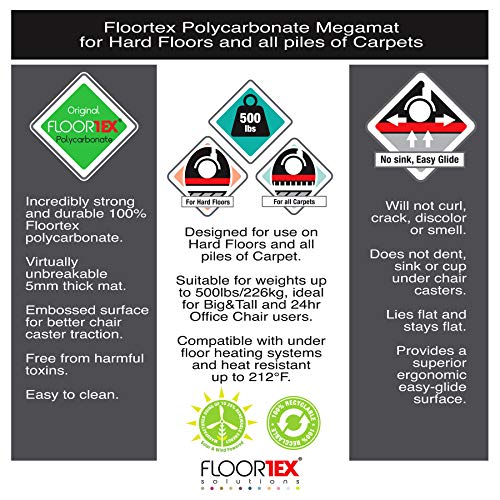 Cleartex MegaMat, Heavy Duty Chair Mat, for Hard Floors or Carpets, Size 46" x 53"