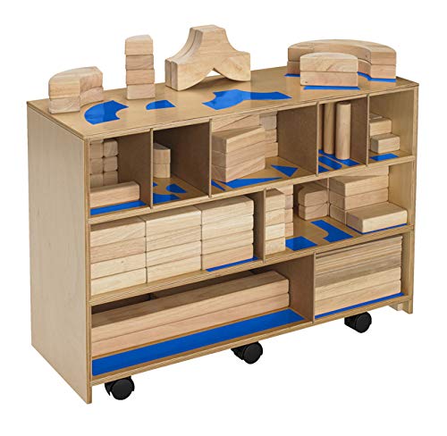Childcraft 205879 Mobile Block Storage Cabinet, Wood, 35-3/4" x 13" x 24-3/4", Natural Wood Tone