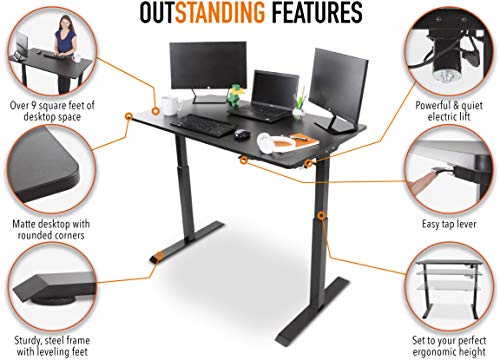 Stand Steady Tranzendesk Power 48 Inch Standing Desk  Electric, Height Adjustable, Sit to Stand Up Workstation  Quietly Go from Sitting to Standing w/Easy Tap Lever (27.5 x 47.5 / Black)